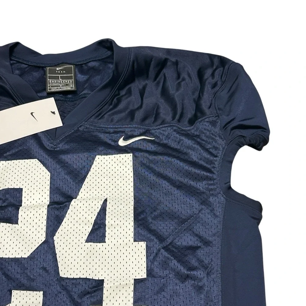 NIKE STOCK ALPHA VARSITY FOOTBALL JERSEY (TIGHT FIT) LARGE NAVY/WHITE NWT